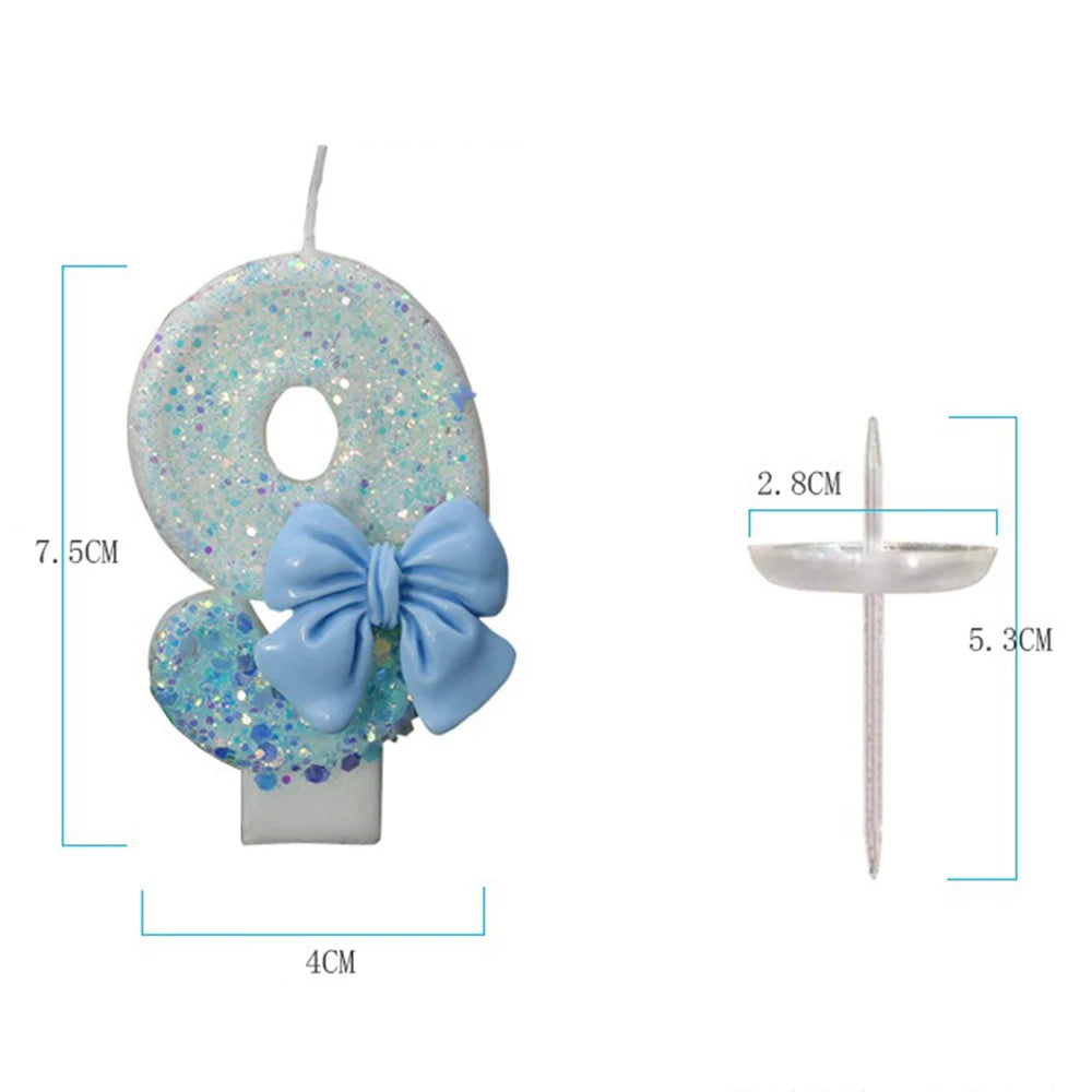 décoration anniversaire bougie chiffre paillettes argentées bleu clair festive tringle métallique simple élégante cute