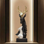 Sculpture résine cerf faon moderne élégant noir doré blanc salon entrée