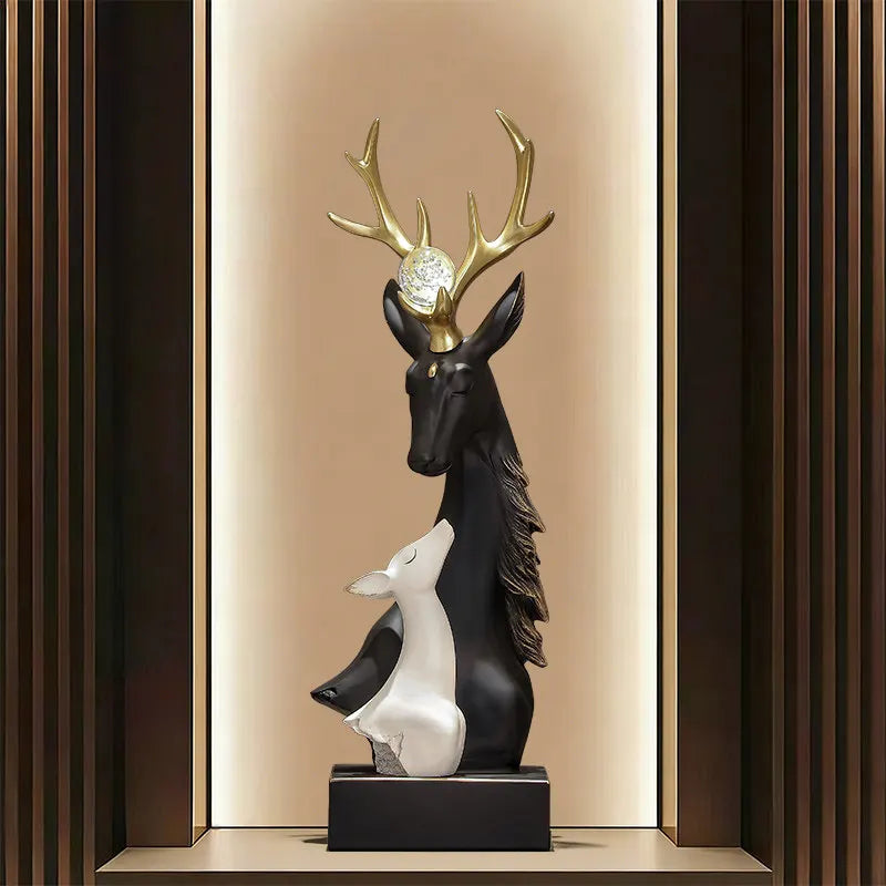 Sculpture résine cerf faon moderne élégant noir doré blanc salon entrée