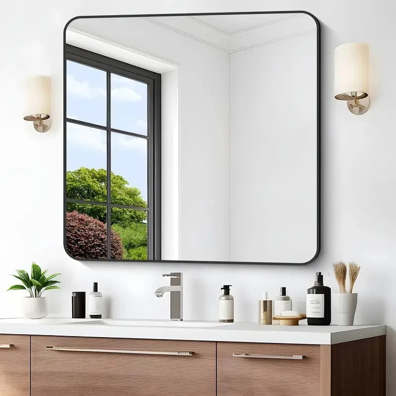 miroir moderne noir or gris cadre épais mural rectangle minimaliste