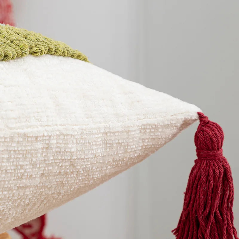 taies d'oreiller fleur tulipes rose verte adhésif tassel polyester blanc traditionnel maison respectueux environnement