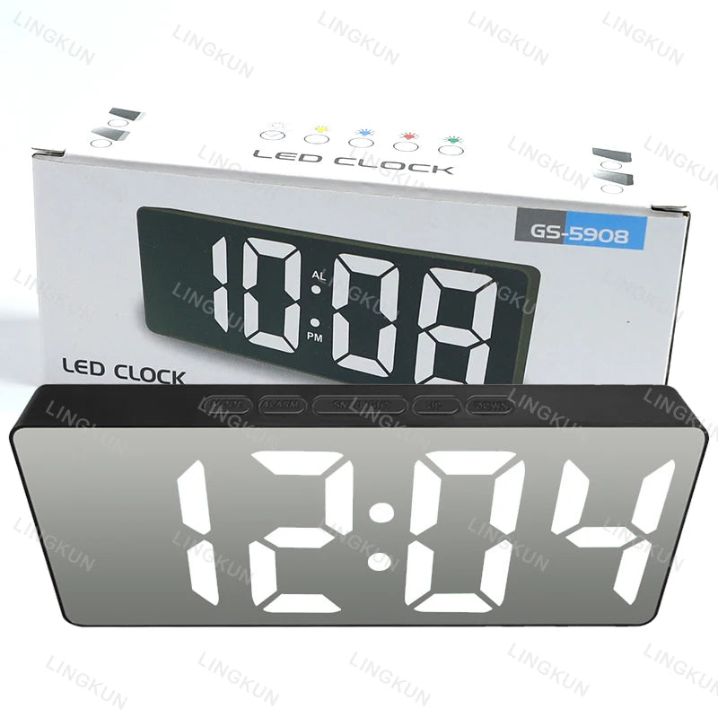 horloge numérique réveil LED affichage température face unique moderne noir mat table chevet