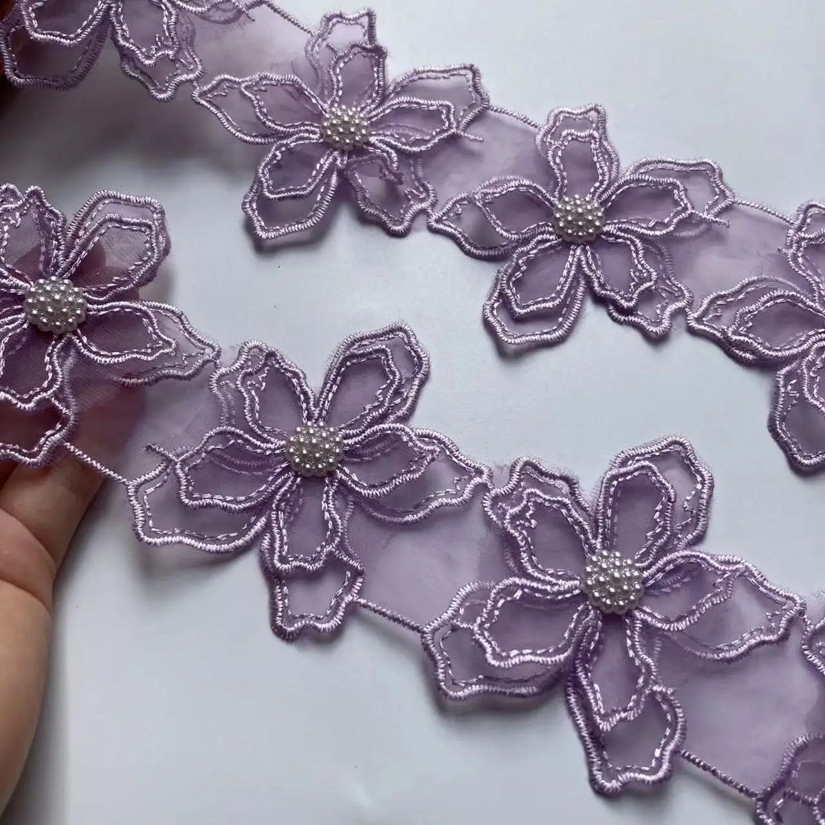 ruban dentelle motif floral coton polyester mariage rose blanc violet transparent