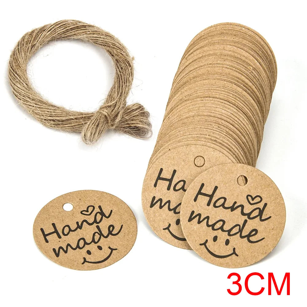 étiquettes rondes marron clair imprimées hand made especialmente para usted sourires écolos 3cm simple