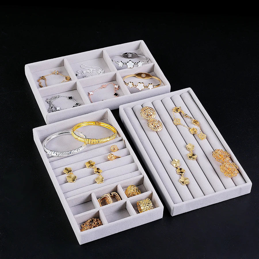 boîtes bijoux velours gris moderne storage ornement colliers boucles doreilles bagues bracelets