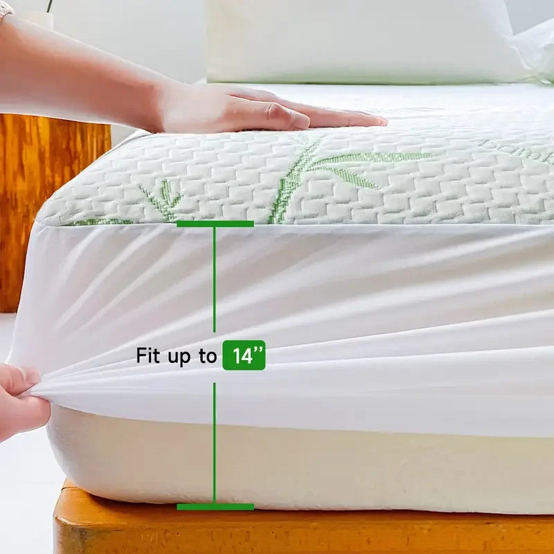 housse matelas imperméable antiacariens bambou ventilée élastique moderne blanc vert clair