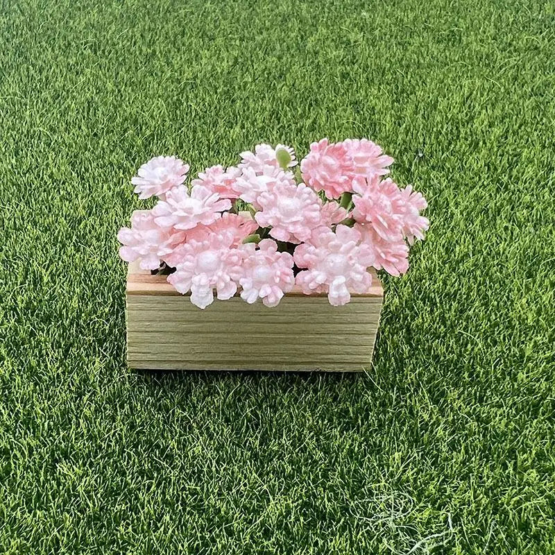 miniature plante artificielle boite bois décoration étagère violet rose bleu jaune rouge fleurs
