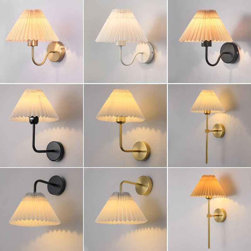 lampe murale moderne or plissée éclairage quotidien ampoule e27 fixée mur nordique