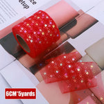 ruban decoratif polyester coeurs iridescents paillettes translucide vert rose bleu clair noir 6cm 5yards