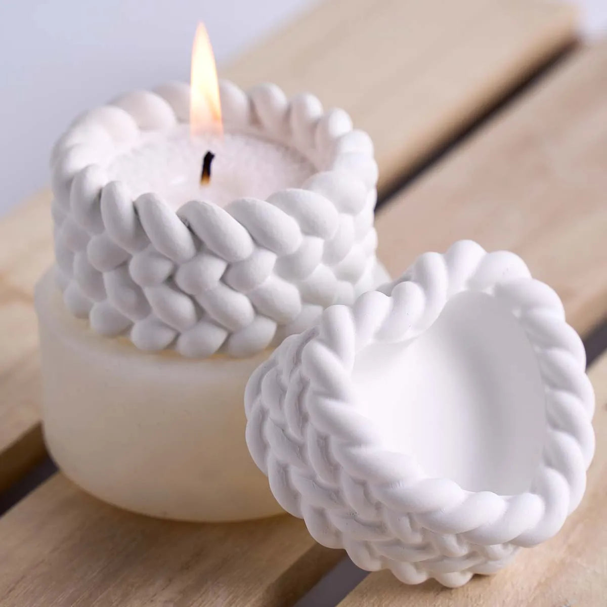 moule silicone tressé forme cœur ronde diy blanc moderne cache bougie création plâtre résine