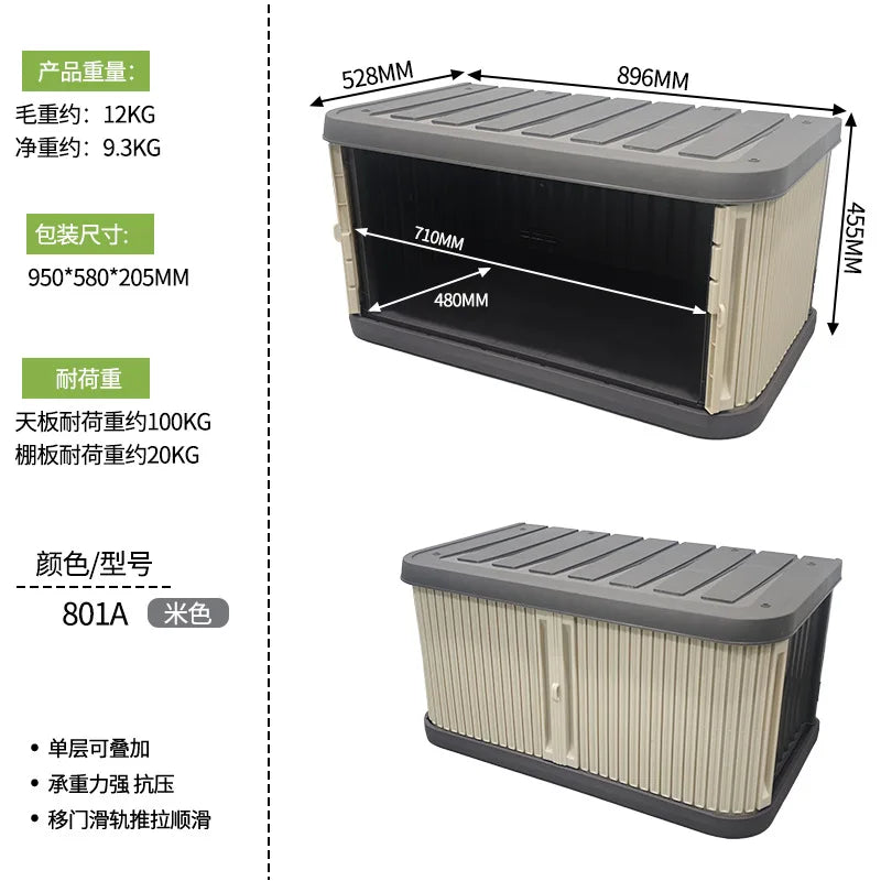 coffre rangement extérieur étanche gris panneaux horizontaux moderne charnières serrure résistant intempéries patio jardin