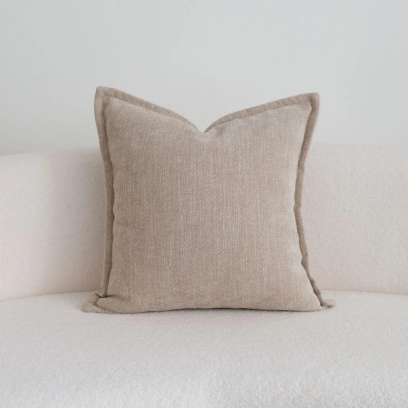 housse coussin géométrique polyester contemporain beige clair décor maison scandinave fixations invisibles carreaux