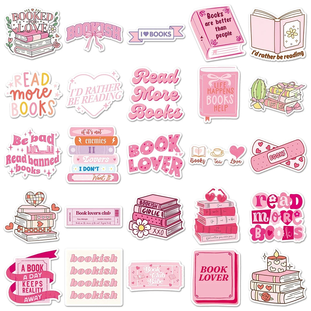 stickers rose dessins animés thème lecture coeurs livres rubans adhésifs mignons ordinateur portable téléphone