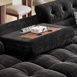 canapé d'angle noir velours moderne pieds bois coussins