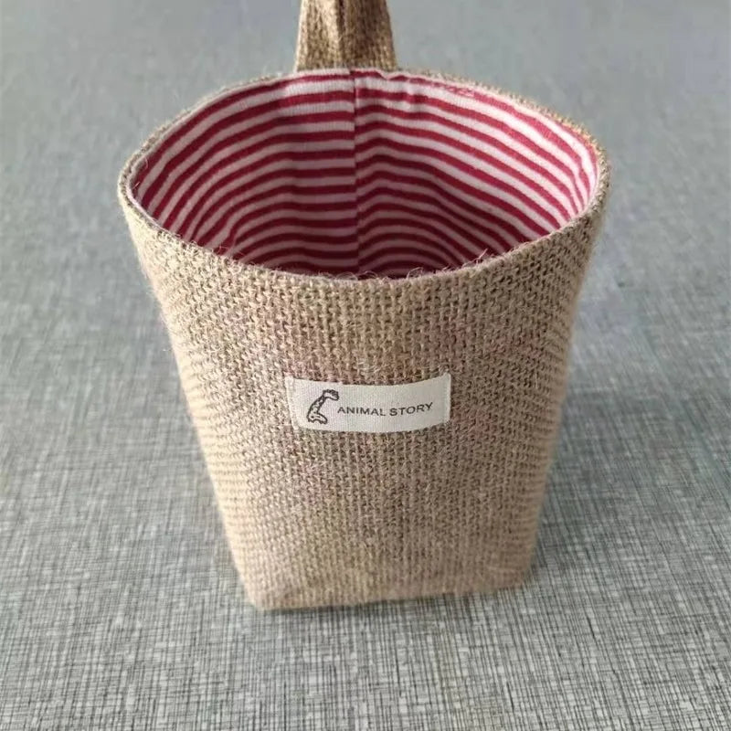 sac rangement toile jute étoiles rayures boho chic pliable reversible anneaux métalliques rustique