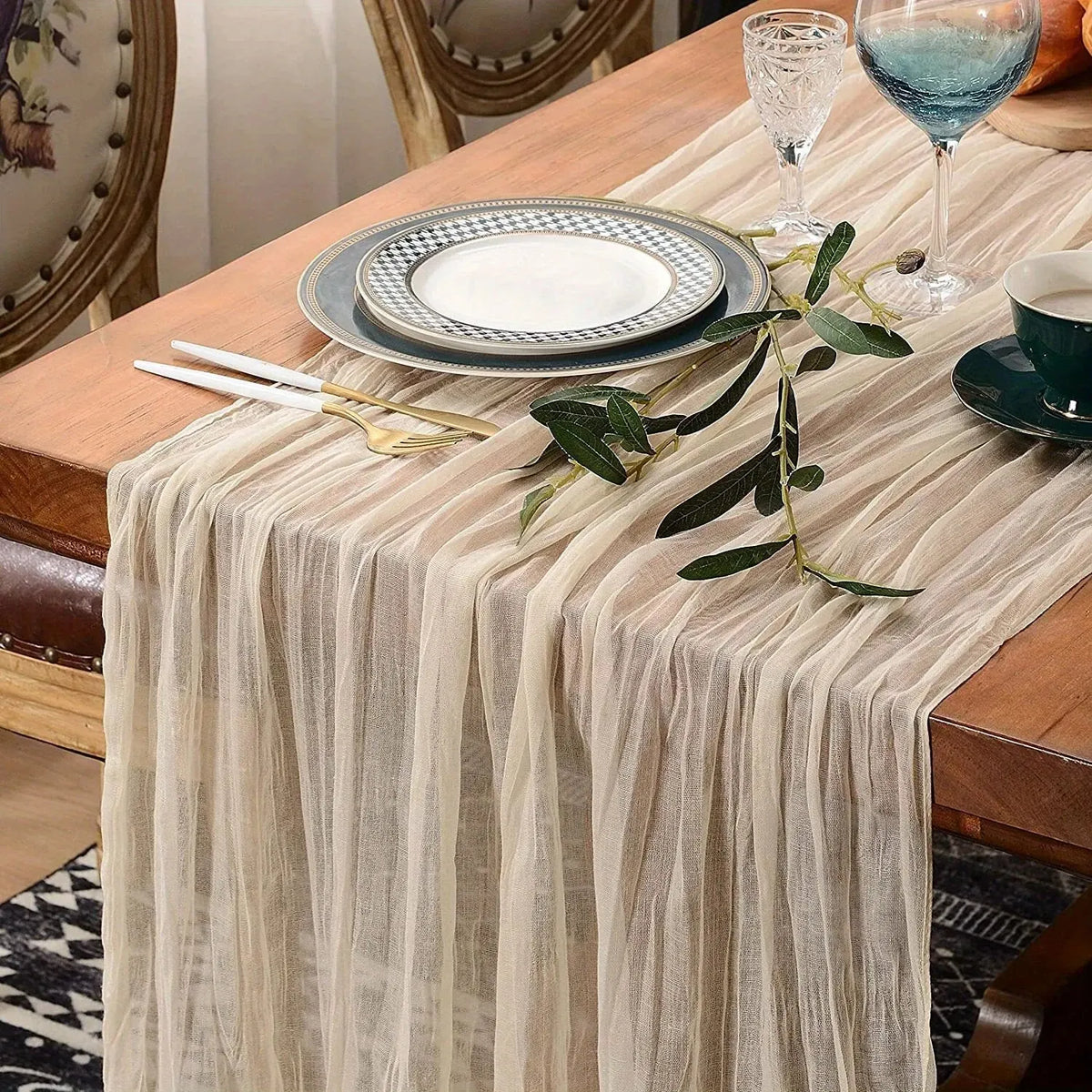 nappe decorative plissée semi transparente beige orange rouille vert olive rose echangement saisonnelle rustique