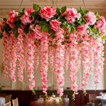 guirlande fleurs artificielles blanc rose feuilles décoration extérieure chaînes clips fixations