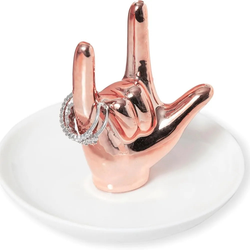 support bijoux main stylisée or argent rose gold blanc moderne