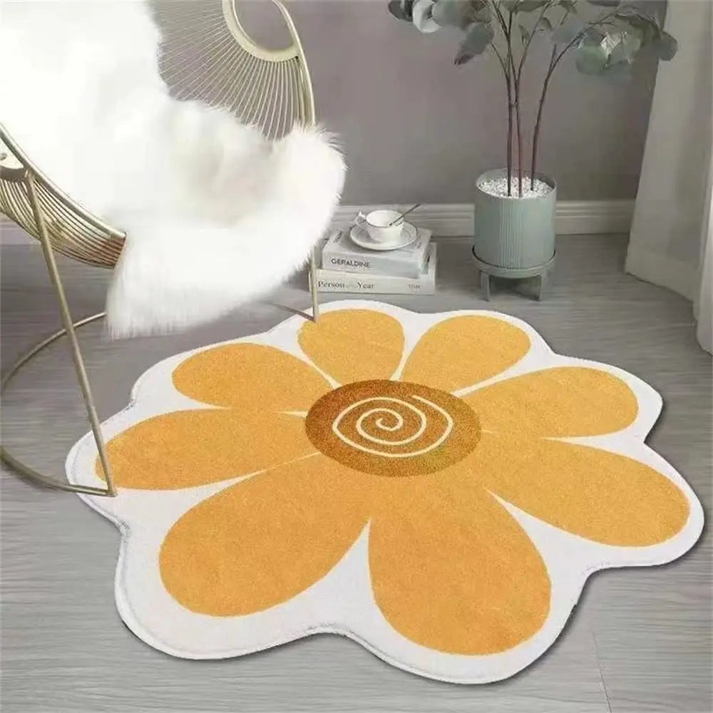 tapis fleur blanc rose jaune antidérapant bain chambre enfants décoration ludique moderne