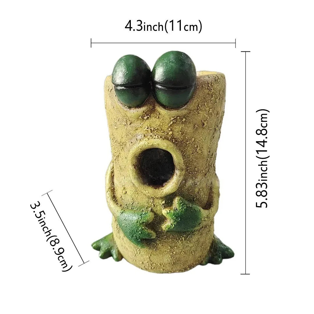 pot fleurs forme grenouille résine yeux relief créatif vert beige