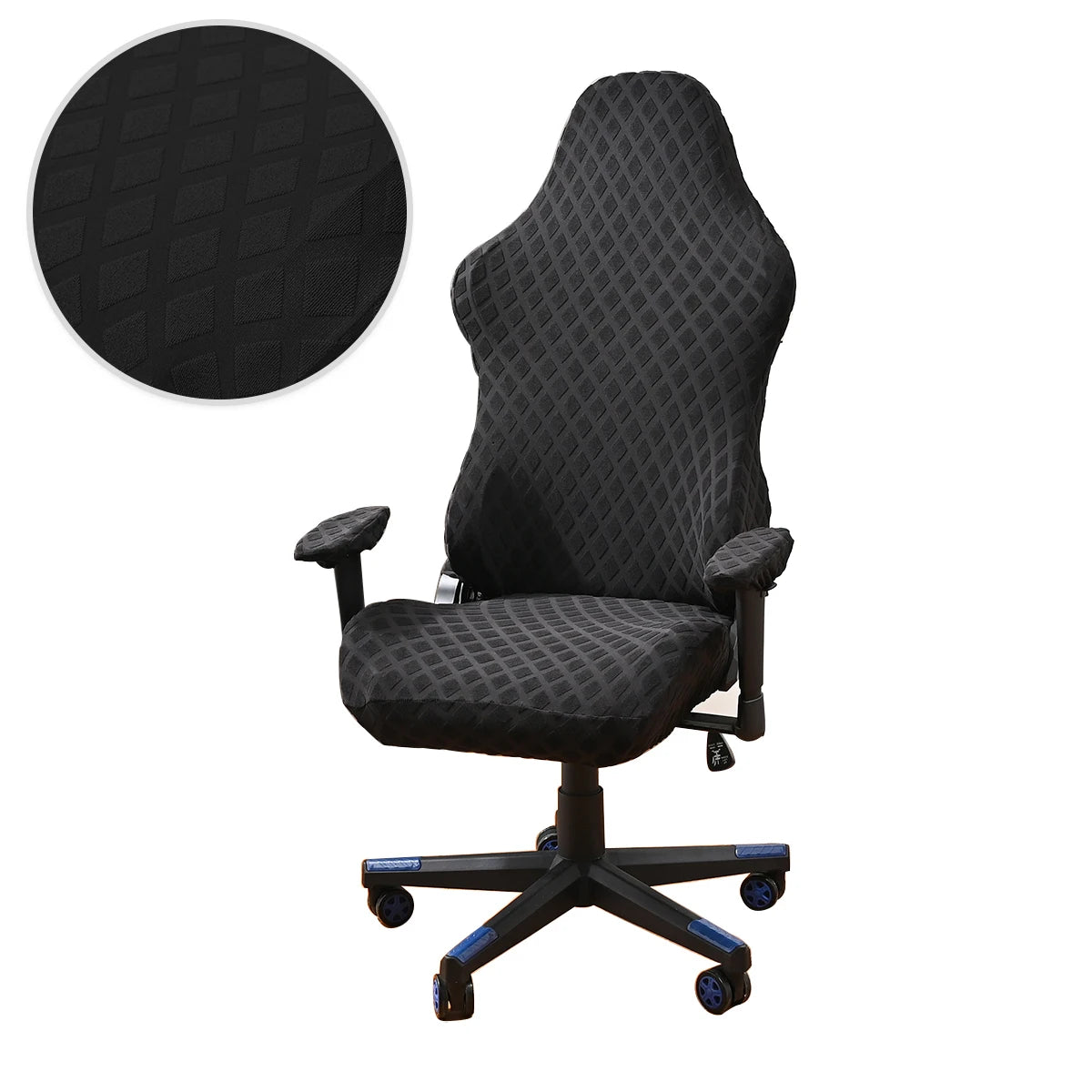 Housse chaise jeu polyester jacquard moderne noire carreaux géométriques zip ceinture