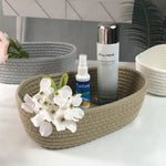 paniers rangement tressés rotin blanc beige gris clair réutilisables respectueux environnement moderne rustique multifonctionnels