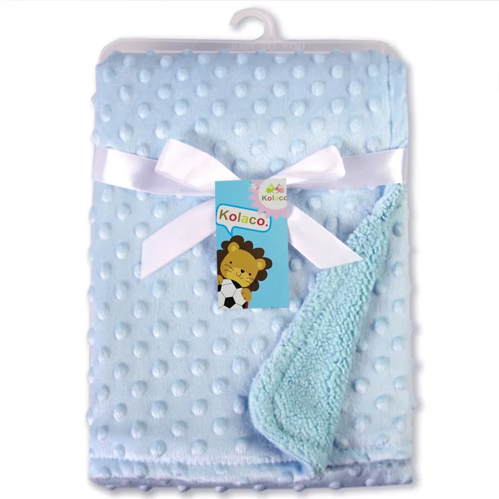 couverture bébé bleu clair motif points polaire douce hiver été maternité unisexe coton solide