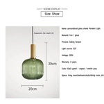 suspension lumineuse moderne or vert ampoule e27 rayures horizontales opacité 20cm 30cm