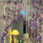 Rideau floral transparent brodé tulle papillons décoration romantique bohème maison