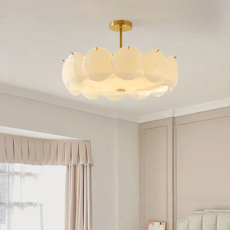 lampe suspendue moderne blanc doré rondes translucides chambre salon