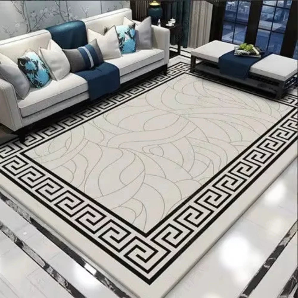 tapis salon moderne velours épais motif géométrique antidérapant mousse respirante décoration maison élégante beige