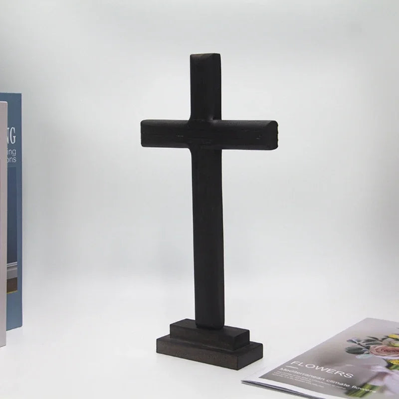 croix décorative bois noir simple minimaliste table murale autel chapelle prière