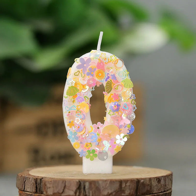 bougies décoratives chiffres fleurs paillettes anniversaire mariage multicolore blanc festive tringle fixe