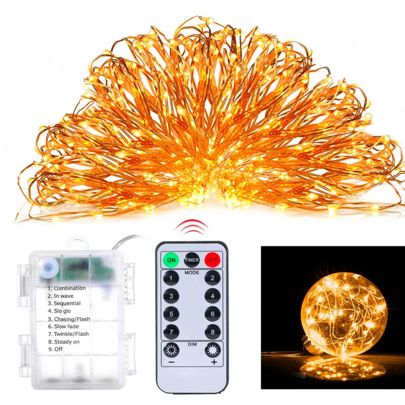 guirlande lumineuse micro led orange cuivre 10m 100led télécommande clips moderne