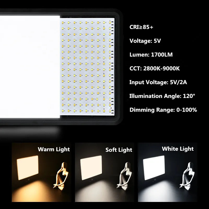 lampe led photo noir modulaire trépied réglable 12 pouces cct 2800k 9000k cdi 100