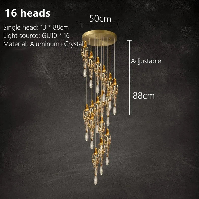 suspension lumineuse moderne or transparentes filigrane doré led câble suspendu élégante chambre salon