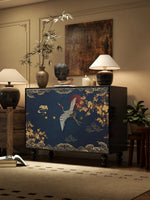 meuble salon quatre portes artisanal bois rouge jaune noir bleu