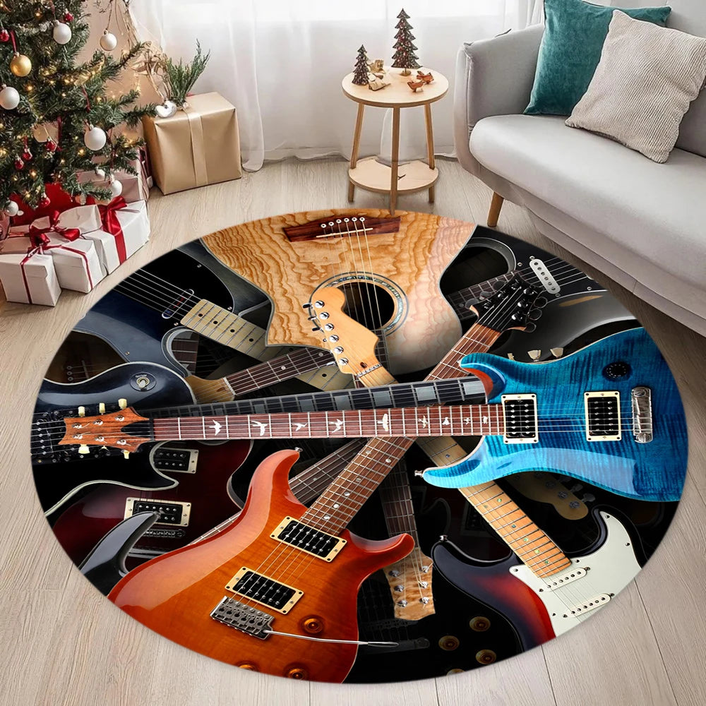 tapis moderne guitares multicolores noir chambre salon extérieur décoratif 80x80cm 120x120cm