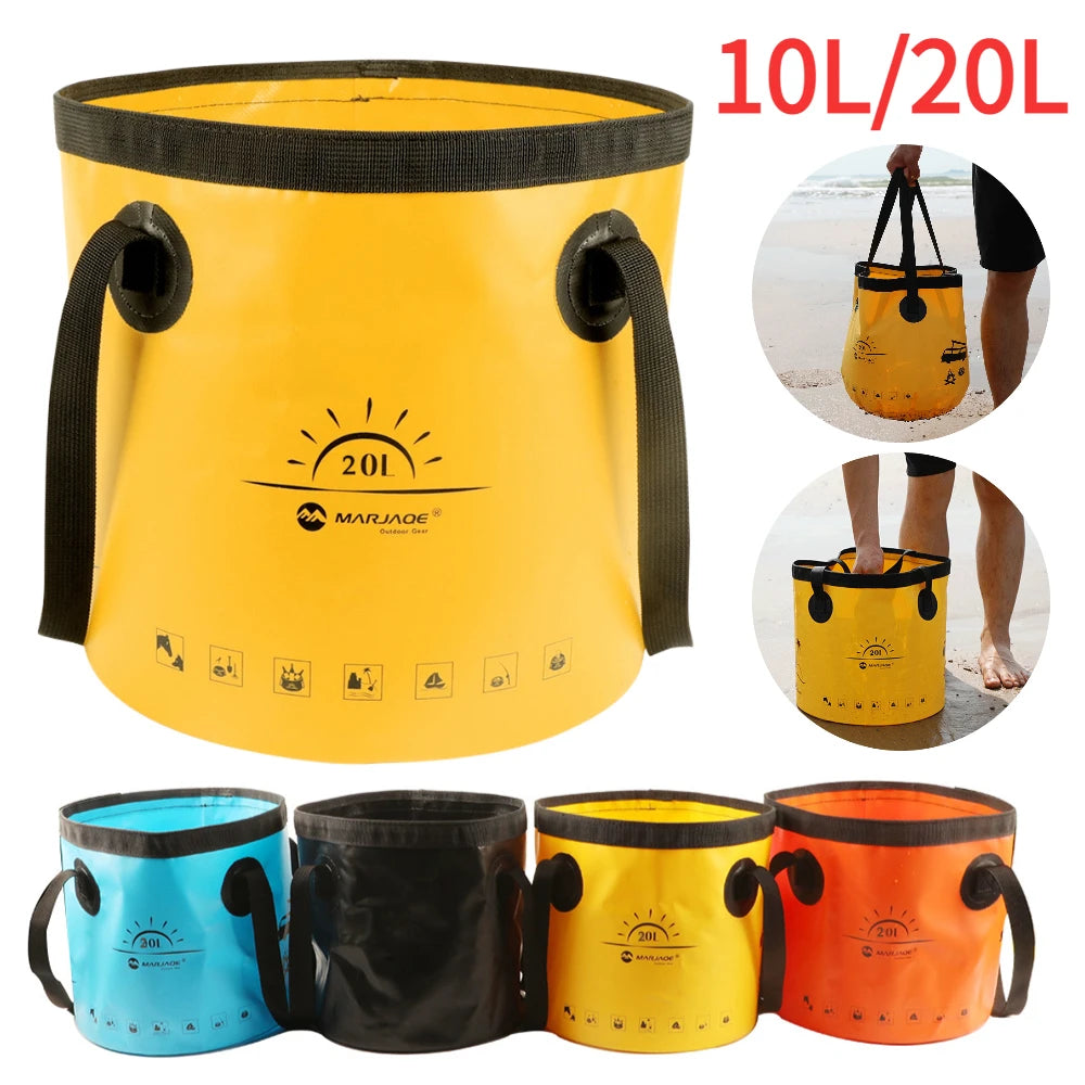 seau pliable 20l jaune bleu noir orange moderne camping