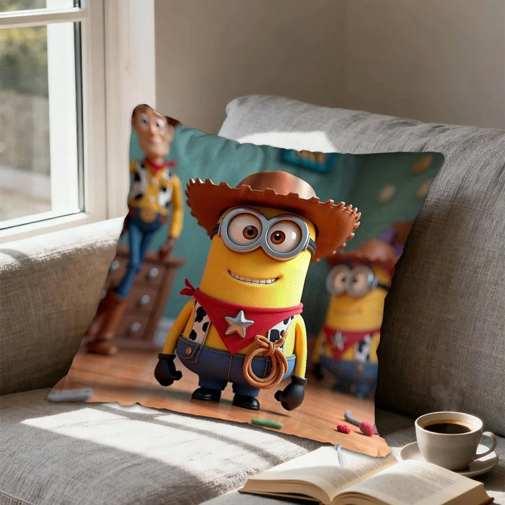 housse coussin motif minions multicolore polyeste decoratif lit chaise voiture cartoon festive