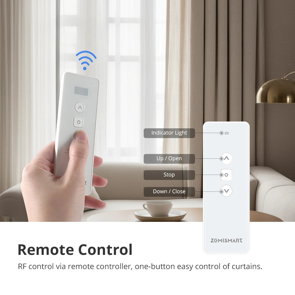 rideau électrique intelligent beige clair moderne commande distance domotique wifi alexa google