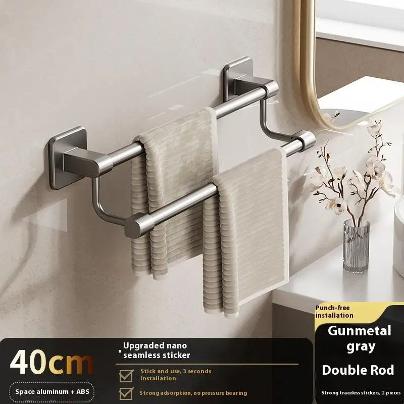 porte serviettes mural argenté moderne adhésif lisse salle bain organisation étagère murale multifonction serviettes