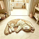 tapis chaton peluche gris rose orange oreilles pattes queue yeux fermés décoration maison