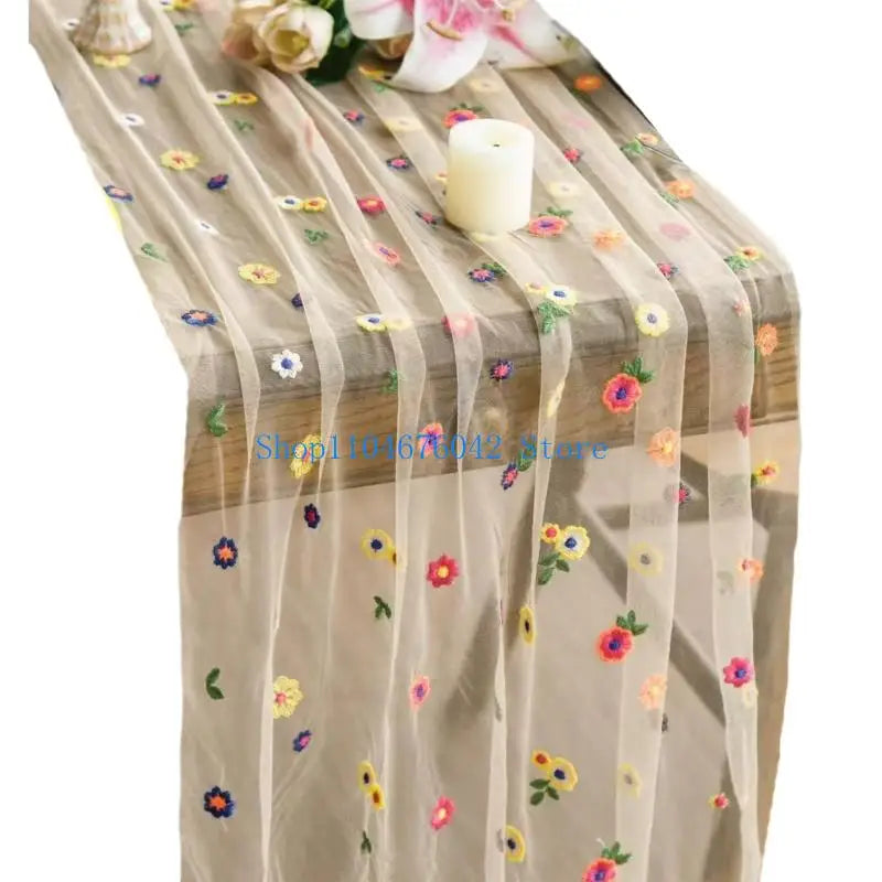 nappe décorative fleurs brodées blanc floral table manger transparent coton polyester machine