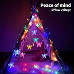 guirlande lumineuse papillons rose bleu vert moderne décoration intérieure st valentin led télécommande modes