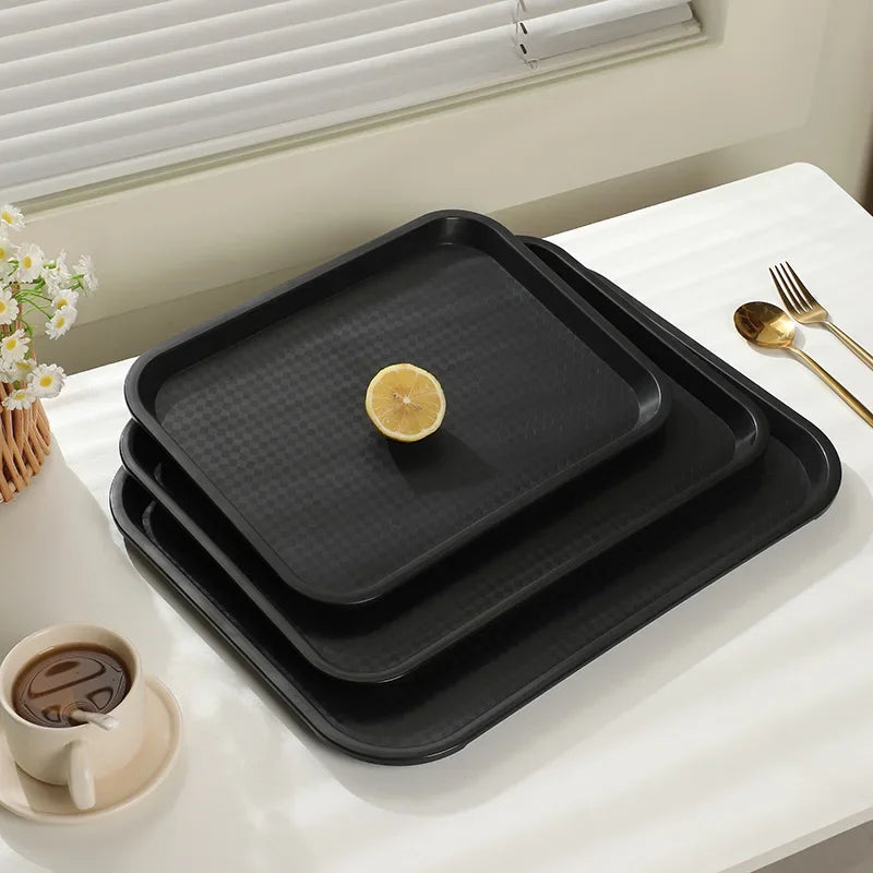 plateau service rectangulaire noir texturé bord arrondi moderne respectueux environnement utilisation diverses tailles