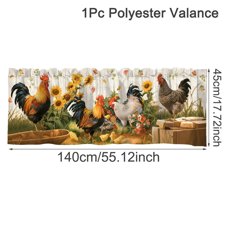 rideau fenêtre multicolore coq tournesol décoratif paysagerintérieur 140x45cm polyester