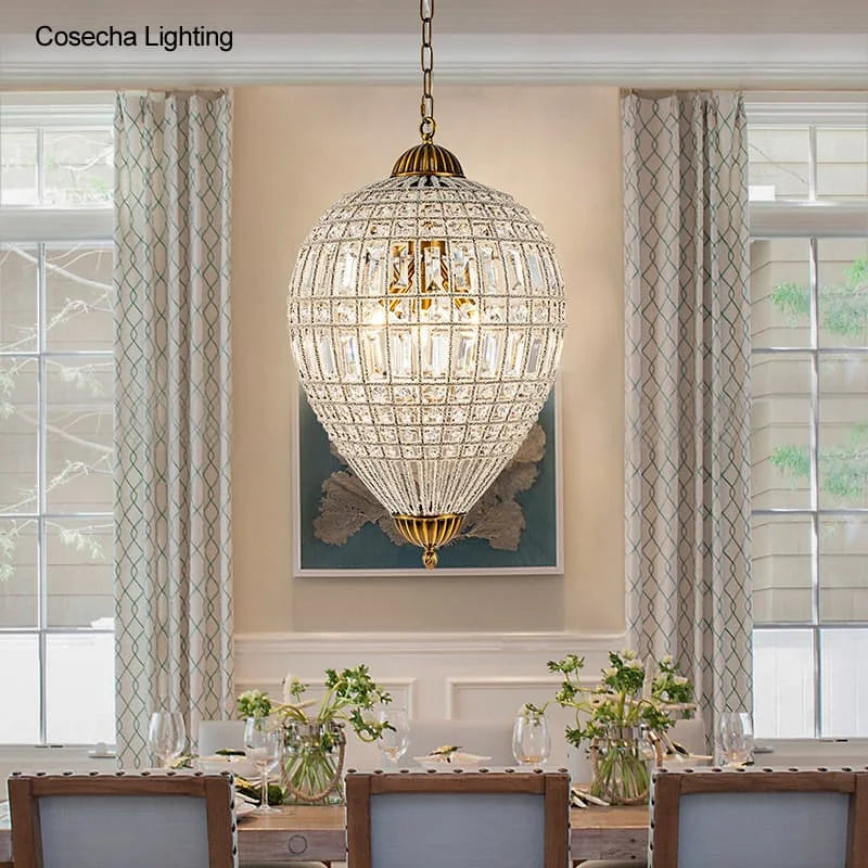 lustre suspension vintage doré cristal élégant rétro strass transparent chambre salle manger