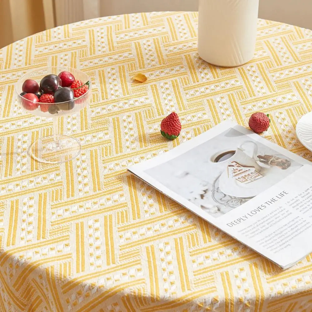 nappe table moderne 50x50cm 90x90cm rayures diagonales franges beige jaune rose bleuclair festive