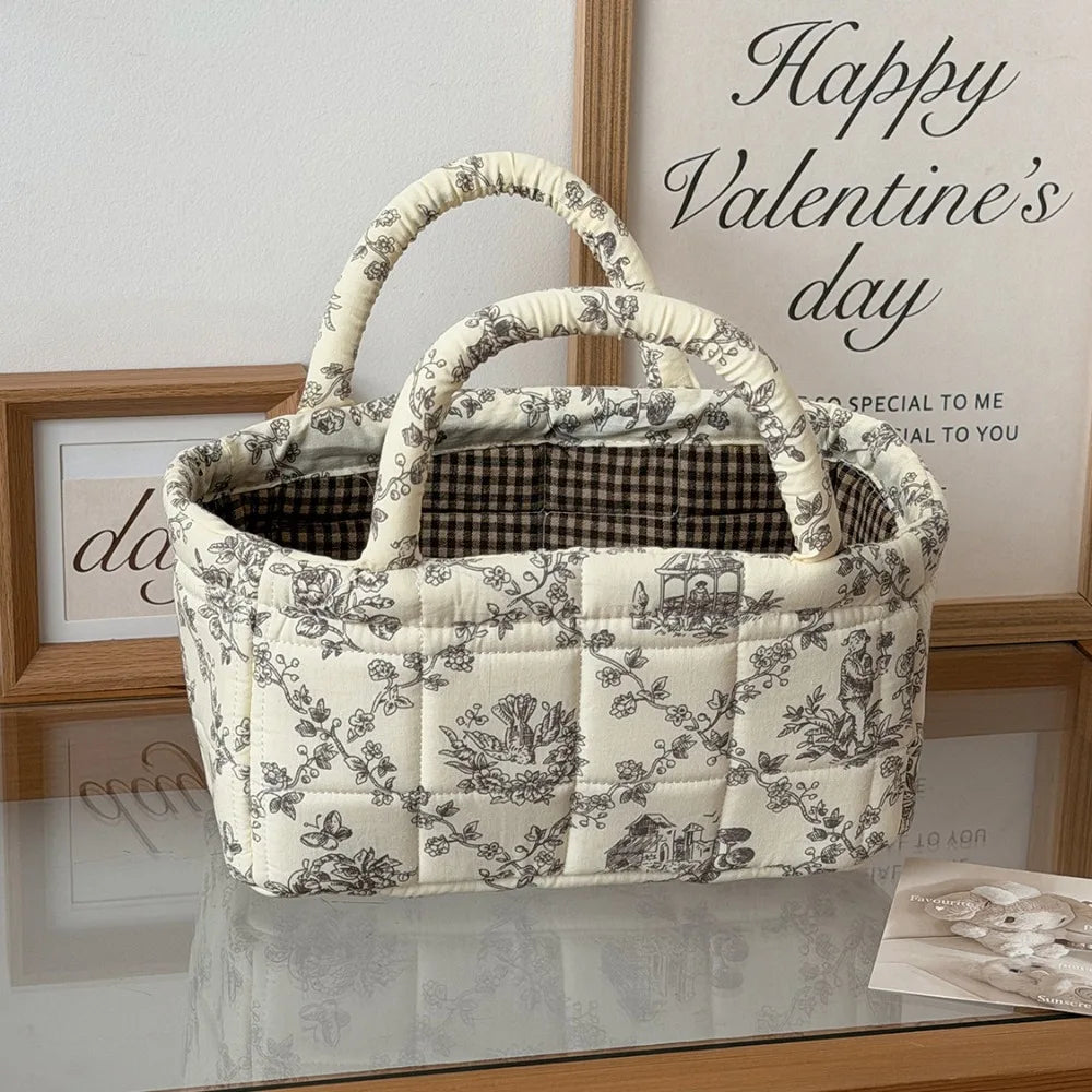 panier rangement toile jouy imprimé floral vintage blanc noir pliable rangement multiple armoire